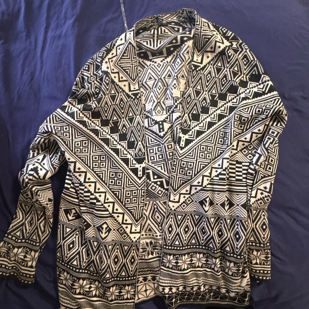 Ashley Blue Black & Cream Geometric Knit Cardigan